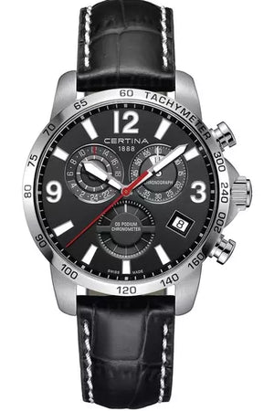 DS Podium Chrono GMT Chronograph GMT Black Dial / Black Leather Strap Black Dial