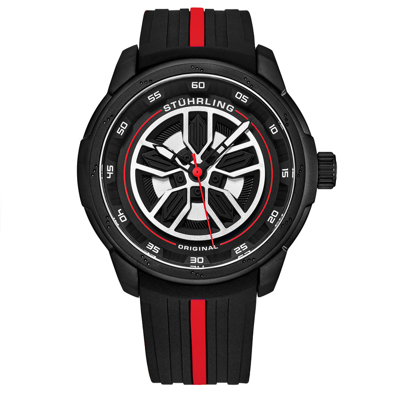 Aviator Black and red/Rubber/Black/Silver Dial/Black Case | Black Dial
