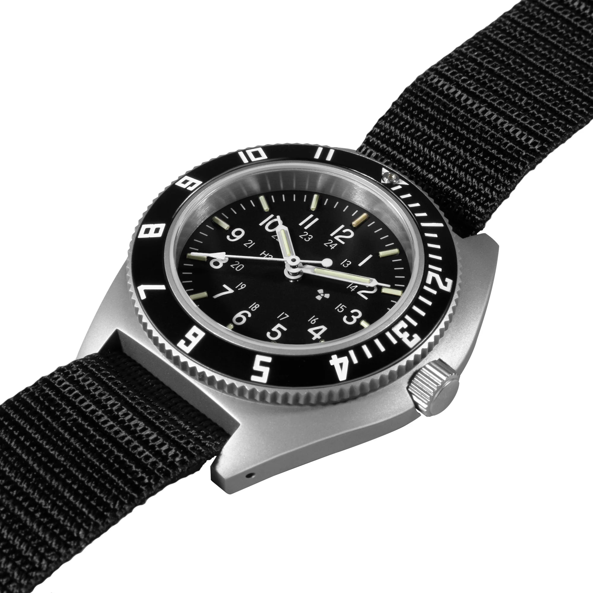 NAV, QUARTZ, SAPH, STE, COL: SS/BKBK NYLON 11" Black Sterile/Nylon | Black Dial