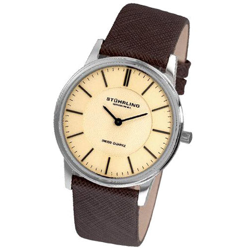 Symphony 238 Silver case/Leather strap/ Brass Dial | Champagne Dial
