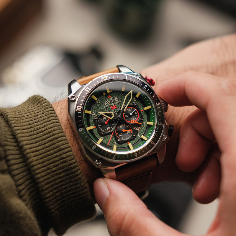 Hawker Hunter Atlas Dual Time Chronograph Green / Leather | Green Dial