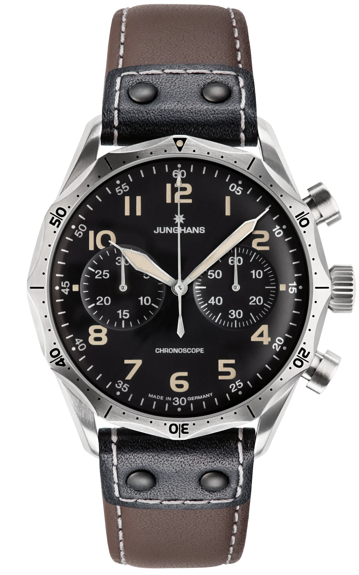 Pilot Chronoscope Black Dial / Riveted Brown and Black Leather Strap Black Dial