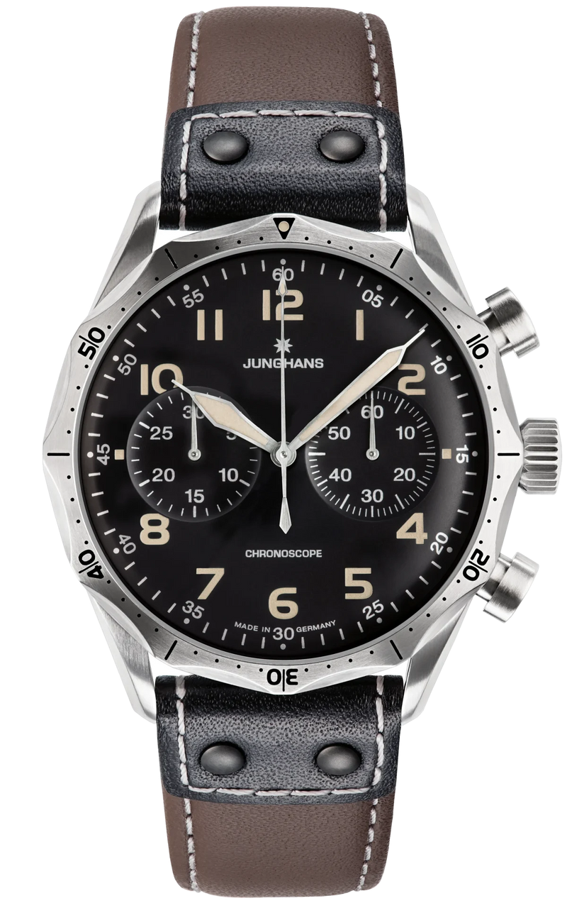 Pilot Chronoscope Black Dial / Riveted Brown and Black Leather Strap Black Dial
