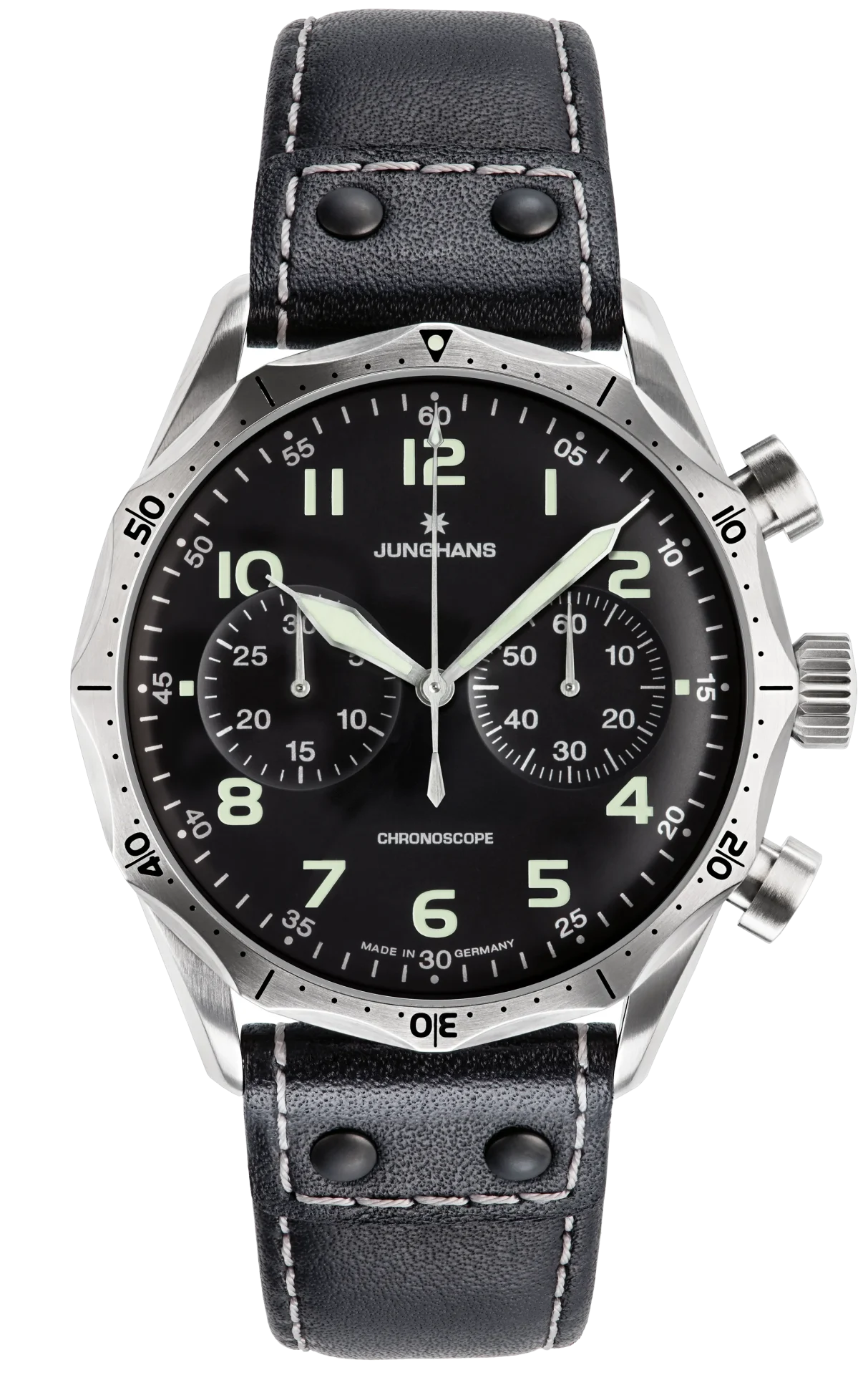 Pilot Chronoscope Black Dial / Black Riveted Leather Strap Black Dial