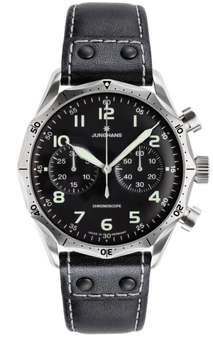 Pilot Chronoscope Black Dial / Black Riveted Leather Strap Black Dial