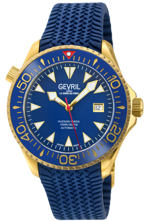 Hudson Yards -  Rubber Swiss Made SW200 ceramic rotating bezel helium valve, Blue Rubber Blue Dial