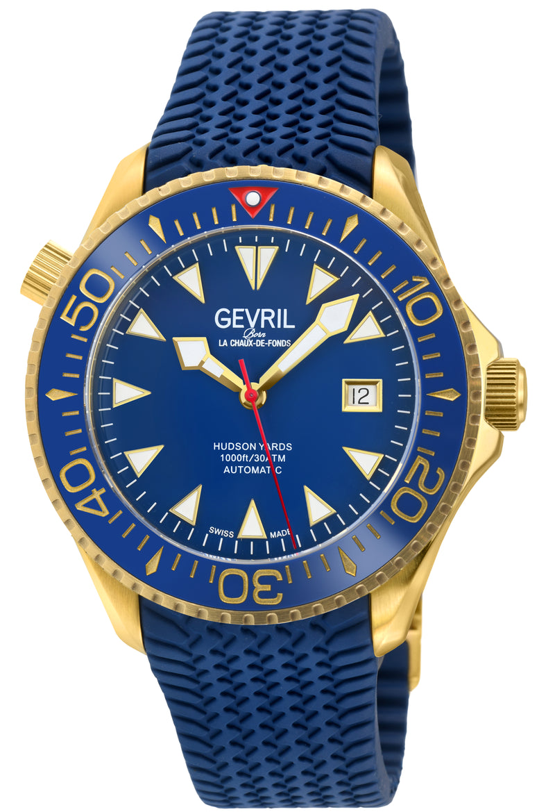 Hudson Yards -  Rubber Swiss Made SW200 ceramic rotating bezel helium valve, Blue Rubber Blue Dial