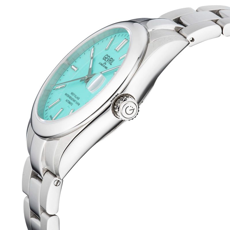 West Village Sellita SW200 Swiss Automatic Watch Silver/Tiffany Blue,Silver band