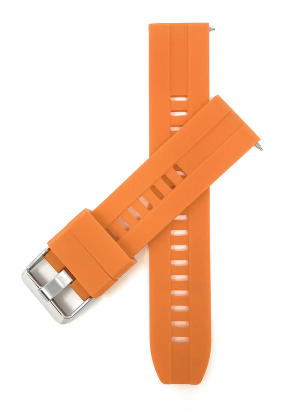 Bandini SIL.122 | Mens Quick Release Grooved Silicone Heavy Duty Sports Watch Band - 22mm / Orange 22mm / Orange |  Dial