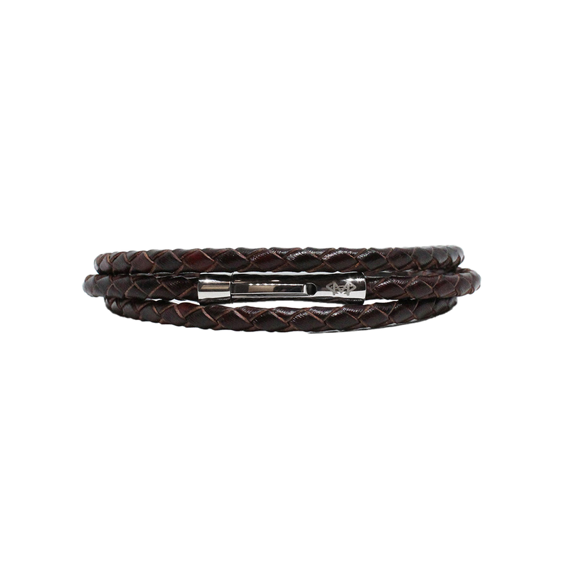 Braided Brown Leather Wrap M (7.25" Wrist) |  Dial