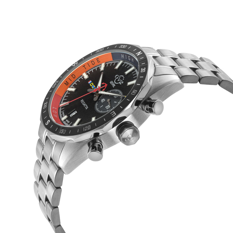 Regatta GV2 Swiss Quartz,Tide cycle indicator, Black dial, 316L Stainless Steel Bracelet | Black Dial