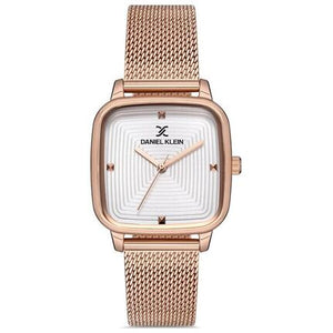 Petite Womens Square Mesh Watch - DK12845 Rose Gold Silver Dial