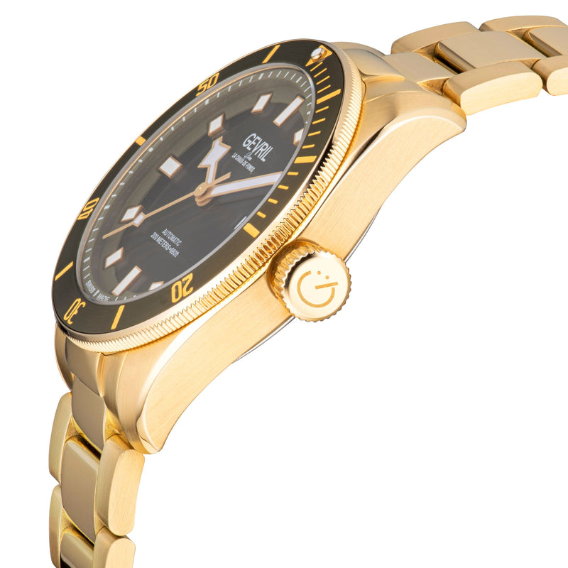 Yorkville Gevril Yorkville Olive Dial Sellita SW200 Swiss Automatic Unidirectional Rotating Bezel Gold Tone Bracelet Date Luminous Watch | Blue Dial