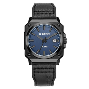 Cube Blue Dial / Black Leather Strap Blue Dial