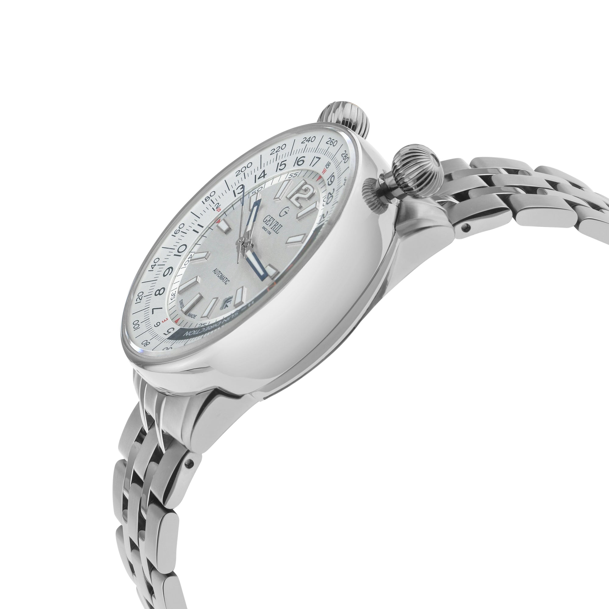 Wallabout Swiss Made Automatic Solar compass Stainless Steel Watch | Silver Dial
