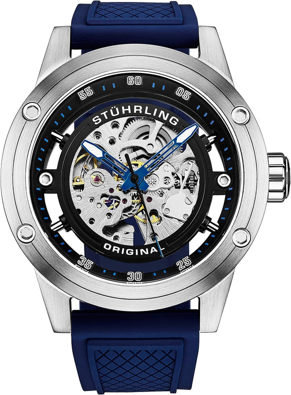 Automatic 50mm Skeleton Blue/Silver | Black Dial