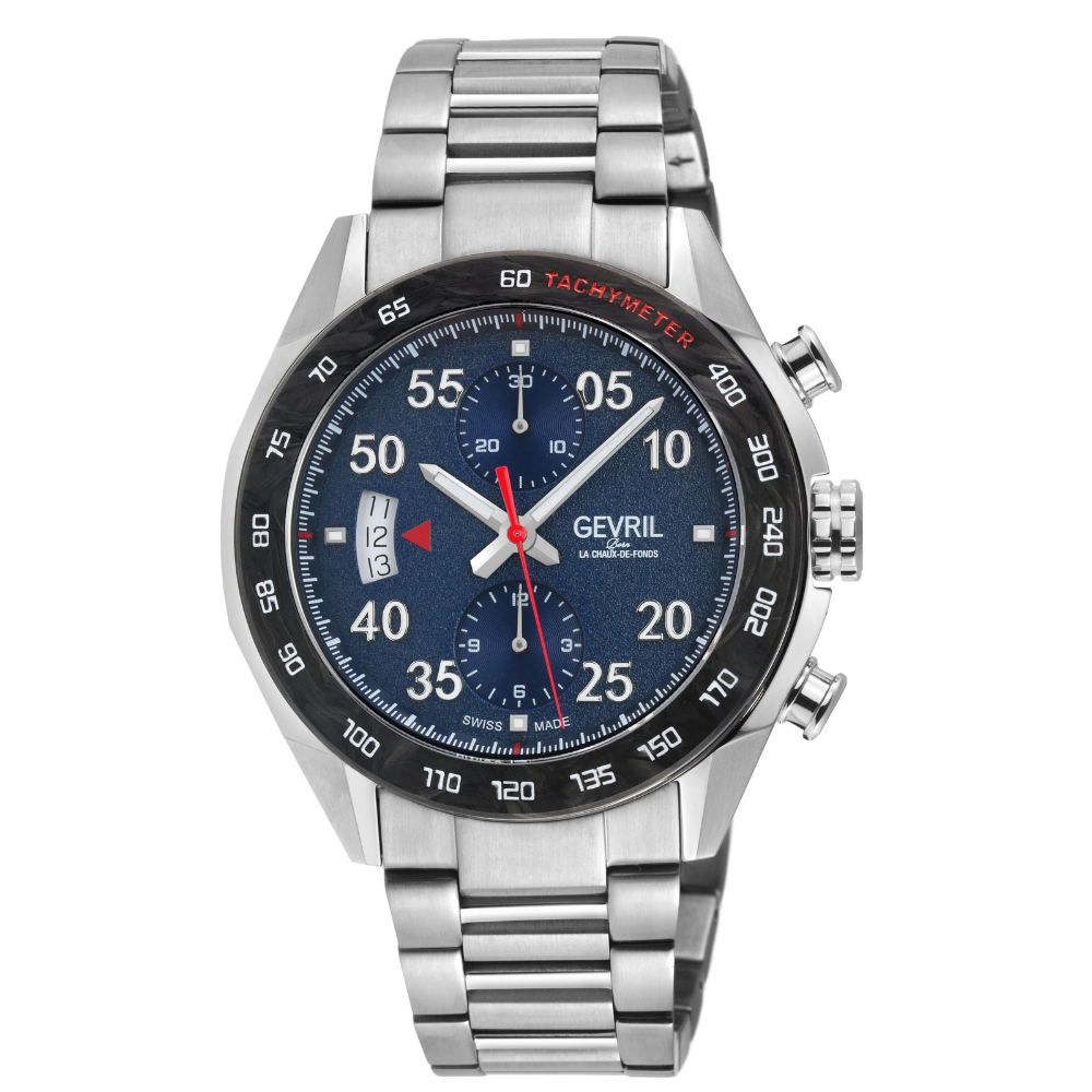 Ascari - Chronograph Swiss made Automatic Chrono Sellita SW500 forged carbon bezel  Blue Dial,  Stainless steel | Blue Dial