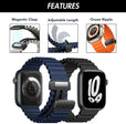 2 Pack - Magnetic Clasp Silicone Ocean Ripple Band for Apple Watch Ultra & Series 9/8/7/6 Black and Orange - 41mm/40mm/38mm |  Dial