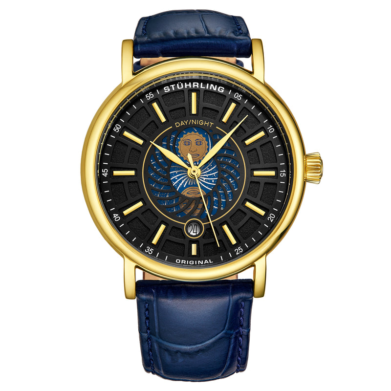 Symphony Gold case/Leather strap/ Brass Dial | Black Dial