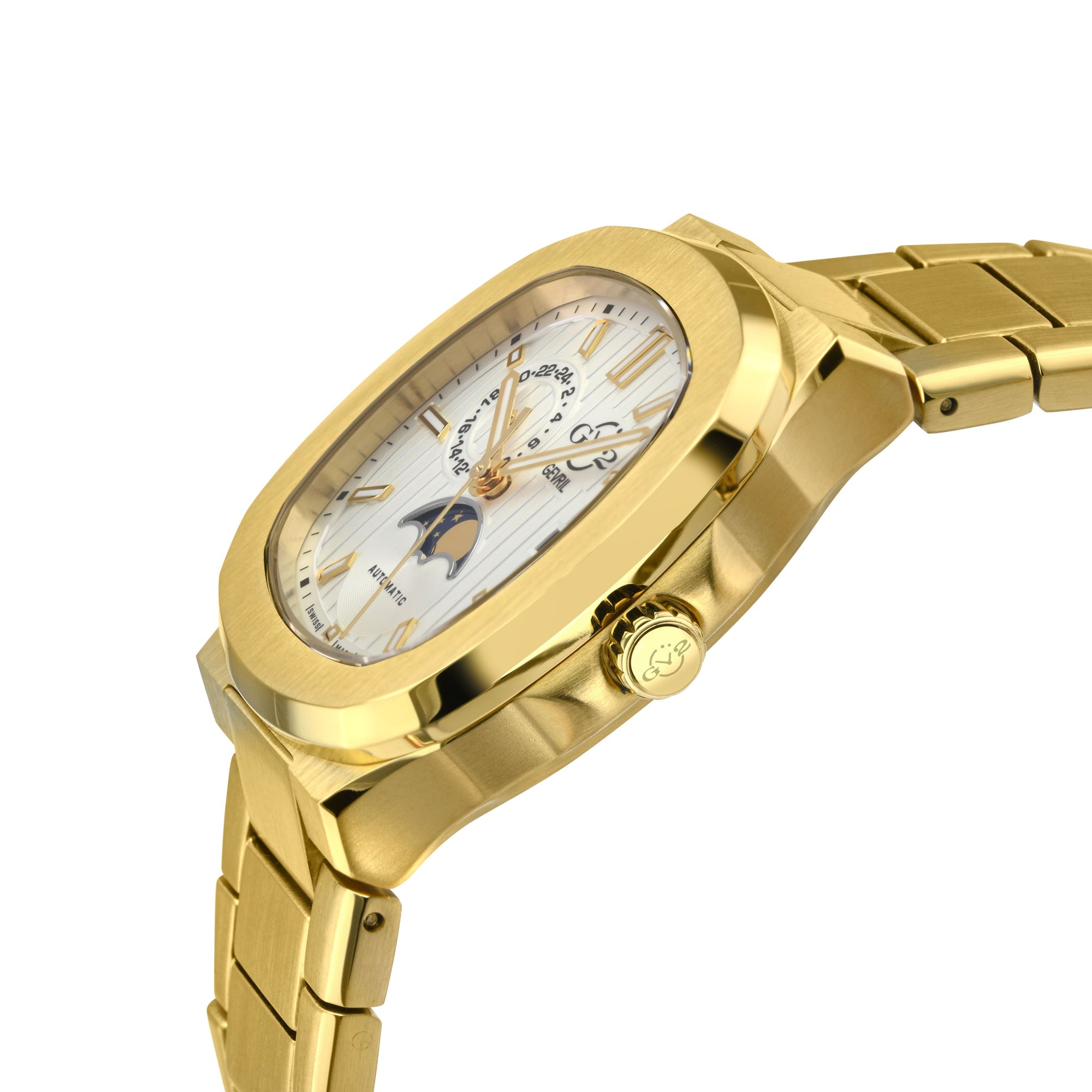 Potente - Moon phase Swiss Automatic, Sellita SW285-1,A, Moon Phase, IPYG Case, White Dial, IPYG Bracelet | White Dial