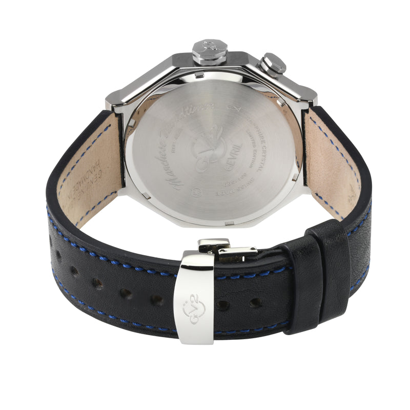 Marchese GV2 Men's Marchese Stainless Steel Case, Blue Dial,  Genuine Italian Blue Leather Strap with Blue Stitching | Silver Dial