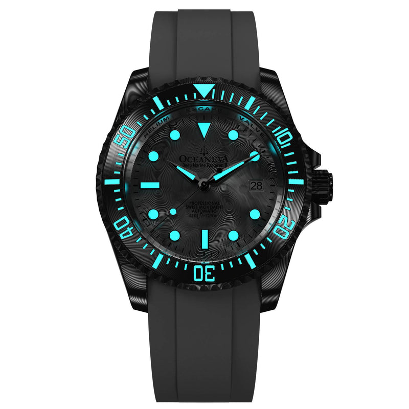 Damascus Swiss Automatic SW200 Deep Marine Explorer II Damascus/Silver Damascus Dial/White Strap | Silver Dial