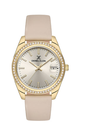 33mm Womens Watch, Gemstones, Date - DK13597 Gold / Beige Black Dial
