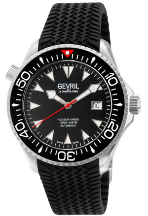 Hudson Yards Chronograph Swiss Made SW200 ceramic rotating bezel helium valve, Rubber- Black | Black Dial