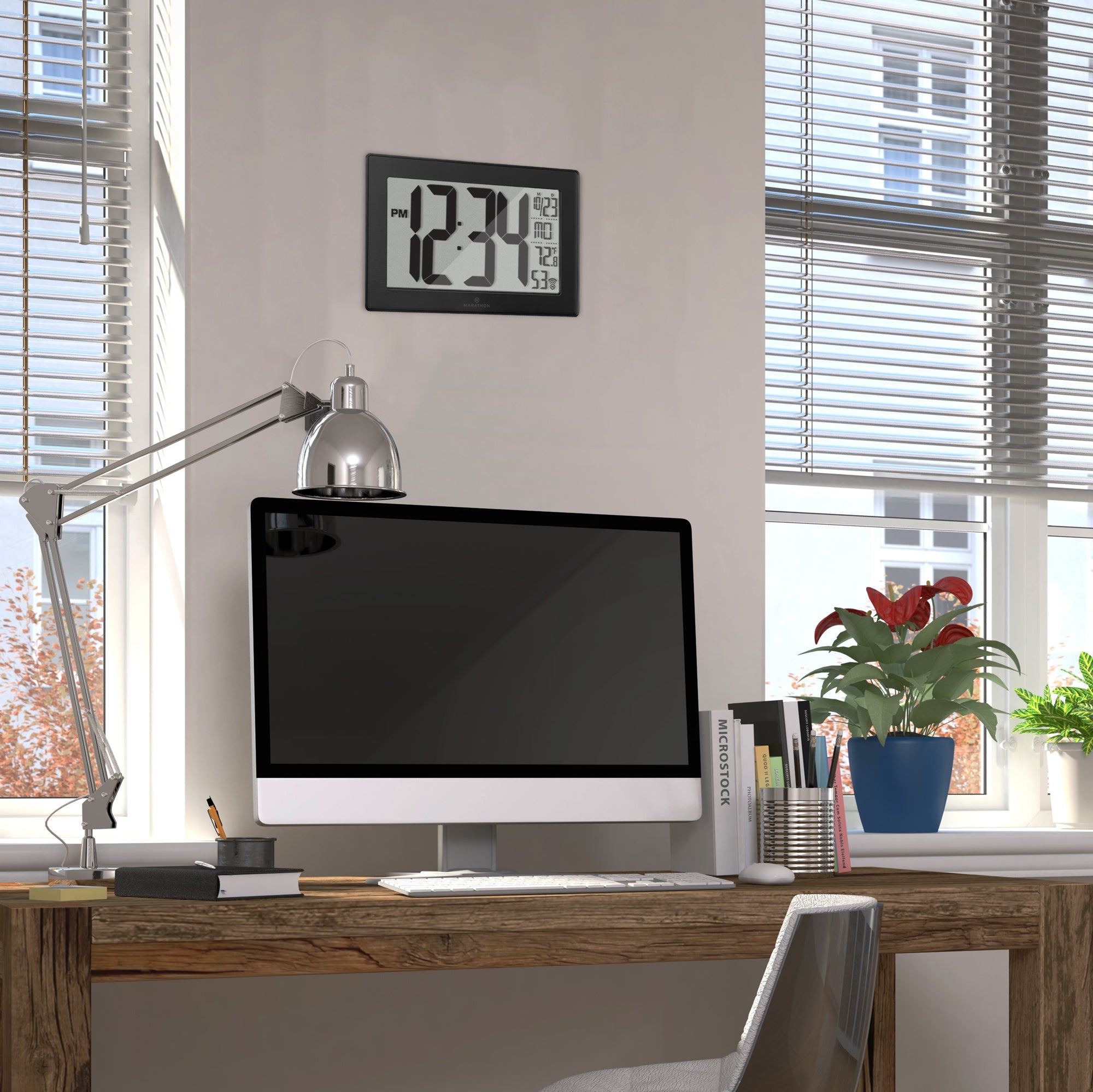 Self-Setting, Self-Adjusting, Wall Clock w/ Stand & 8 Time Zones atomic-self-setting-self-adjusting-wall-clock-w-stand-8-timezones