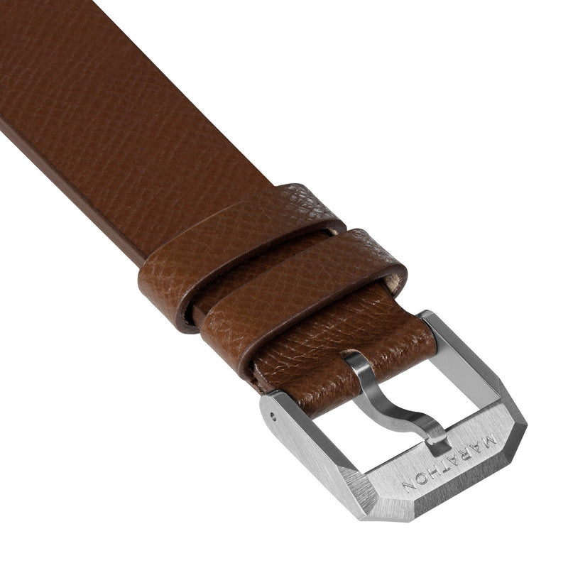 STRAP, 20mm, ITALIAN LEATHER, CROSS HATCH, STEEL BUCKLE, COGNAC, XL ITALIAN LEATHER, CROSS HATCH