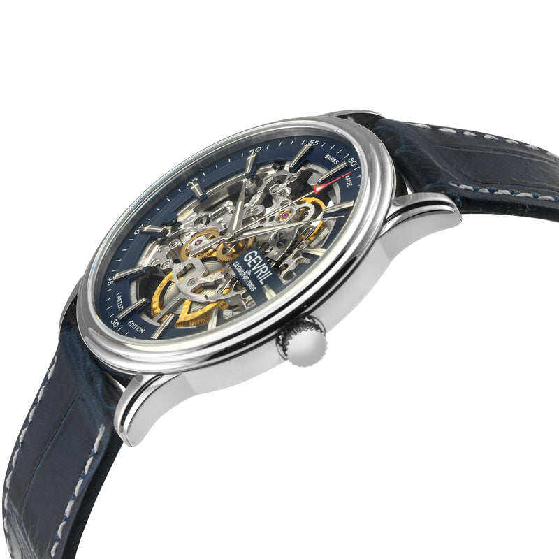 Five Points - Skeleton Slim ETA 2892 movement, Blue Skeletal Dial, Blue Italian Leather Strap | Blue Dial