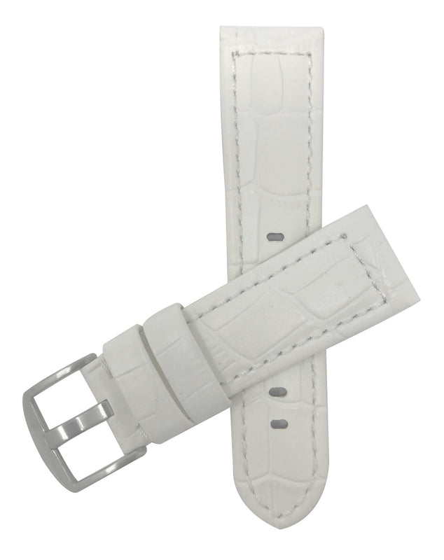 Bandini 22mm White Italian Leather Watch Band - Alligator Pattern - Padded 22mm / White / Silver Buckle |  Dial