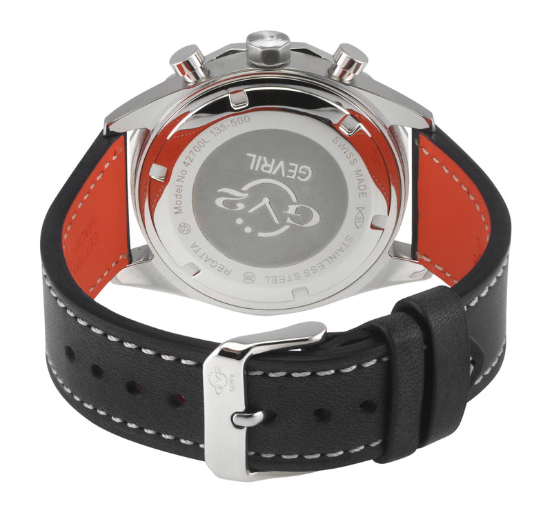 Regatta GV2 Swiss Quartz,Tide cycle indicator, Black dial, Black Italian Leather Strap | Black Dial