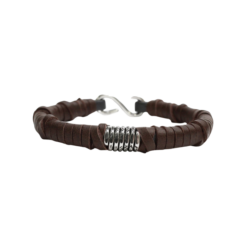 Handwrapped Brown Leather, Sterling Coil M (7.25" Wrist) |  Dial
