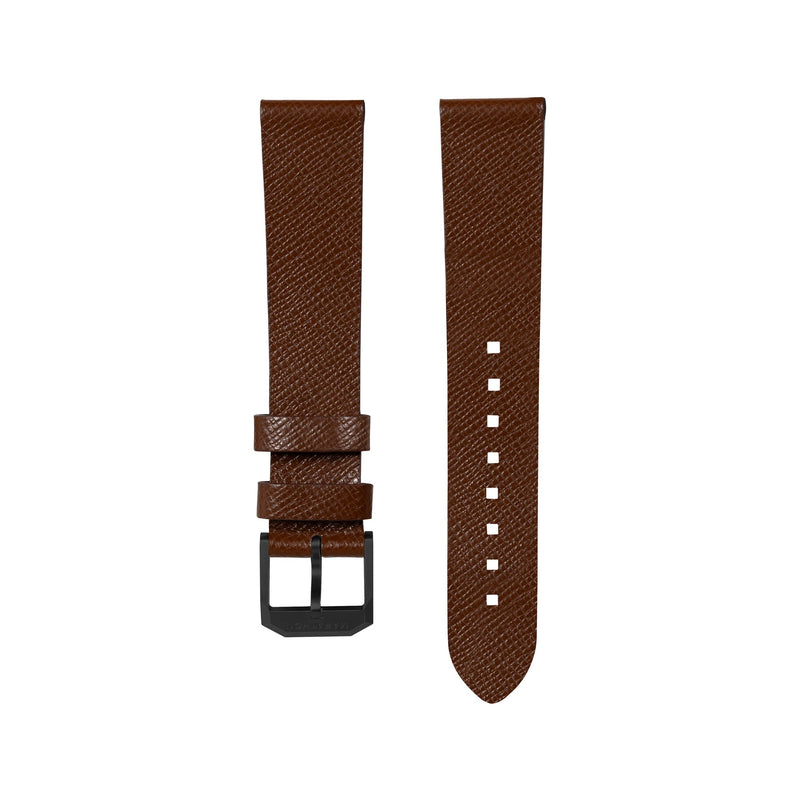 STRAP, 20mm, ITALIAN LEATHER, CROSS HATCH, IP BLACK BUCKLE, COGNAC, XL ITALIAN LEATHER, CROSS HATCH