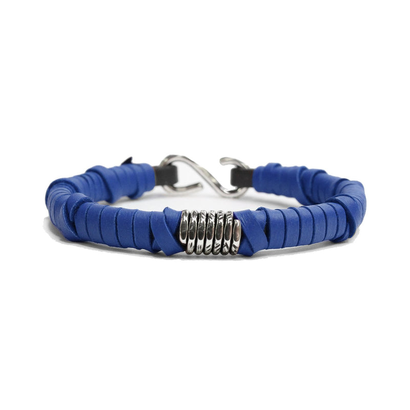 Handwrapped Blue Leather, Sterling Coil M (7.25" Wrist) |  Dial