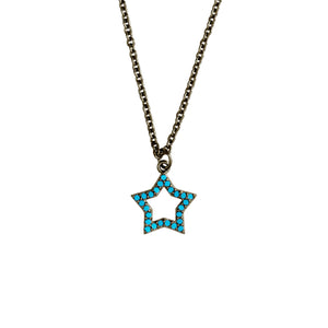 Elegant Confetti Women's 18K Black Gold Plated Simulated Turquoise Star Pendant Necklace 18k Black Gold