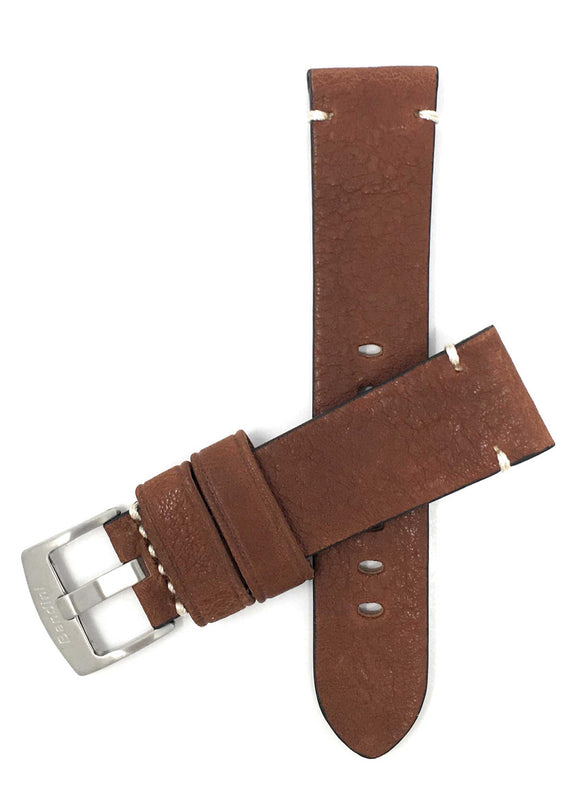 Bandini 22mm Dark Tan Italian Leather Watch Band - Distressed - Semi-Padded 22mm / Dark Tan / Silver Buckle |  Dial