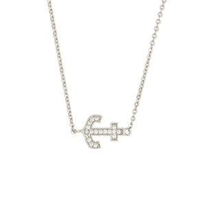 Elegant Confetti Women's 18K White Gold Plated CZ Simulated Diamond Anchor Pendant Necklace 18k White Gold