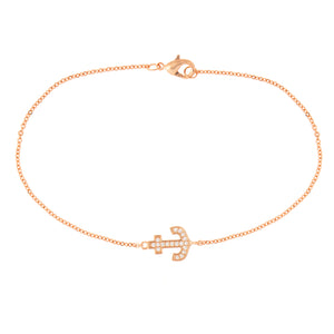 Elegant Confetti Women's 18K Rose Gold Plated CZ Simulated Diamond Anchor Pendant Bracelet 18k Rose Gold
