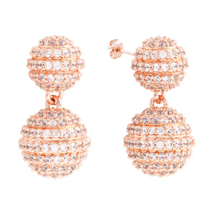 Elegant Confetti Women's 18K Rose Gold Plated CZ Simulated Diamond Pave Ball Drop Statement Earrings 18k Rose Gold