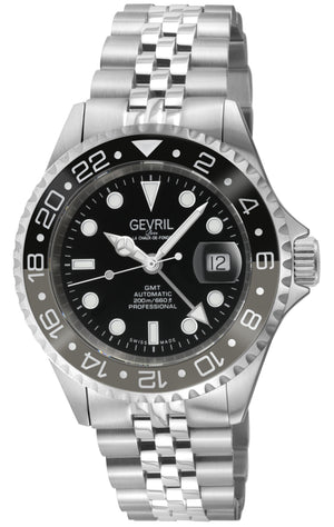 Wall Street Gevril Swiss Made SW200 Steel Rotating Bezel, 316L case, Black Dial | Black Dial