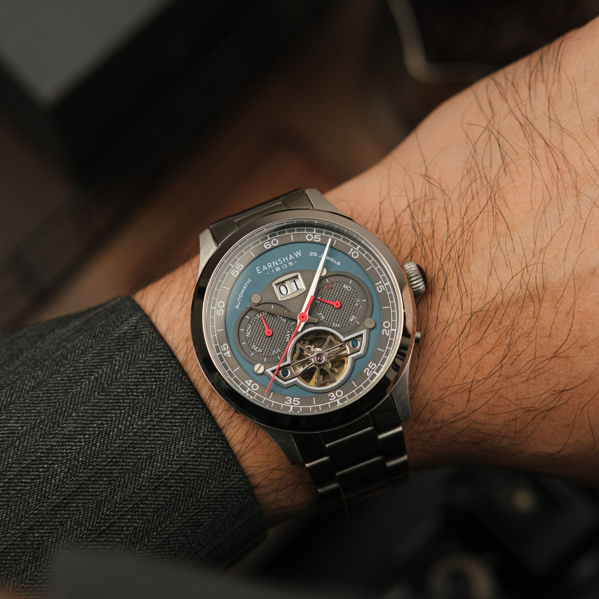 Baron Grand Date Calendar Open Heart Automatic Blue / Steel