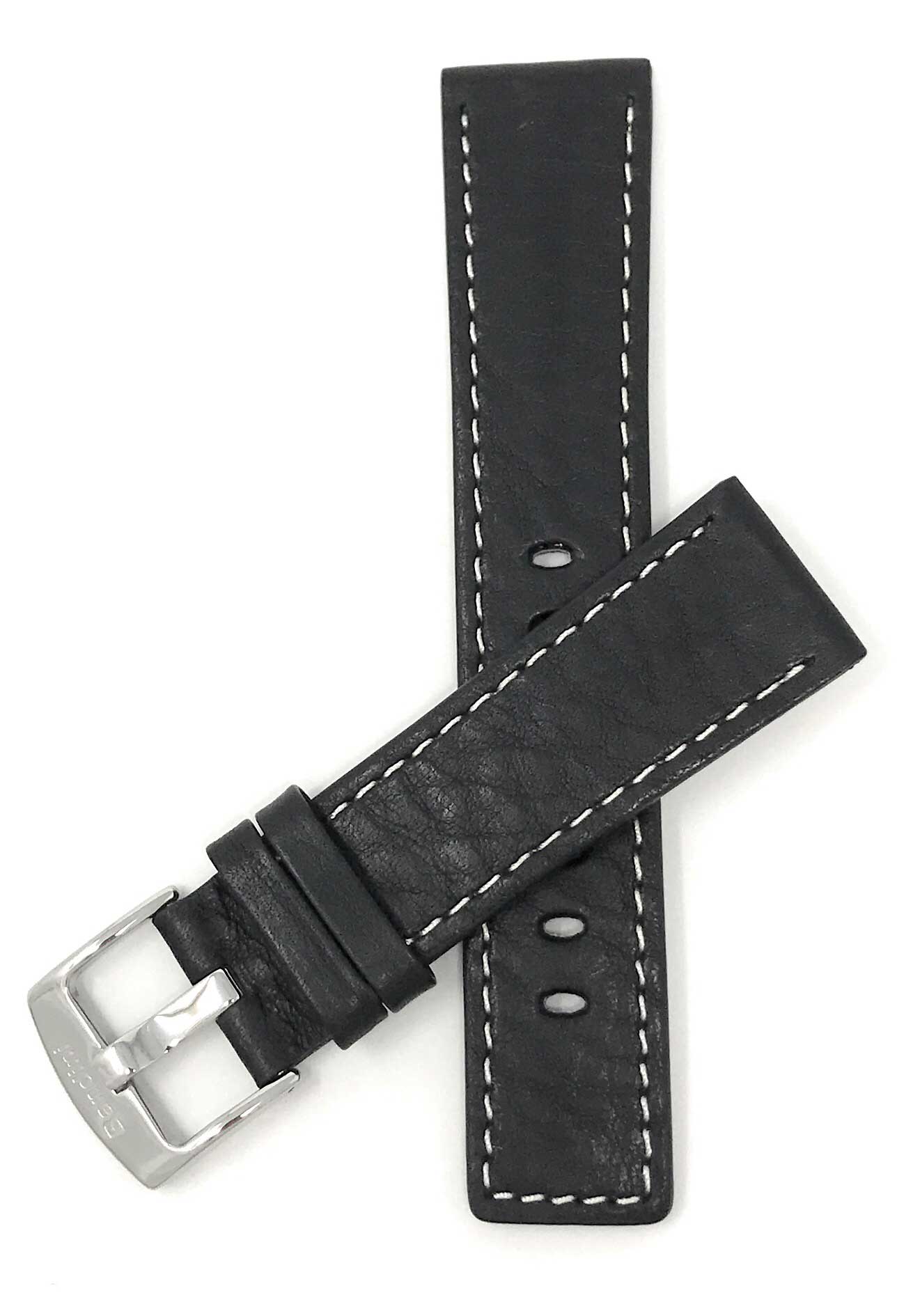 Bandini 28mm Black Italian Leather Watch Band - Classic - White Stitch -  Semi-Padded 28mm / Black / Silver Buckle |  Dial
