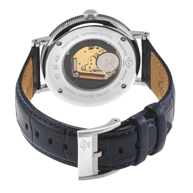 Maestro GV2 Swiss Quartz, 316L Case, Blue Dial, Blue Italian Leather Strap Blue Dial