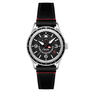 FLYBOY AIRMASTER GMT AUTOMATIC Black / Leather | Black Dial
