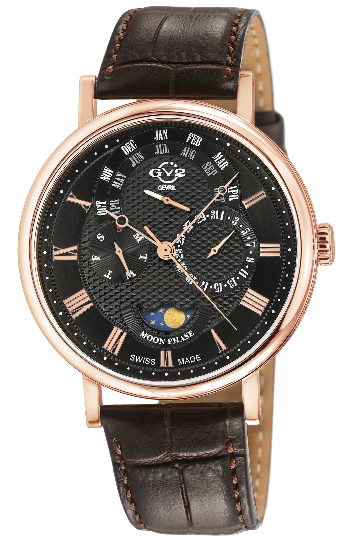 Maestro GV2 Swiss Quartz, IPRG Case, White Dial, Blue Italian Leather Strap Black Dial