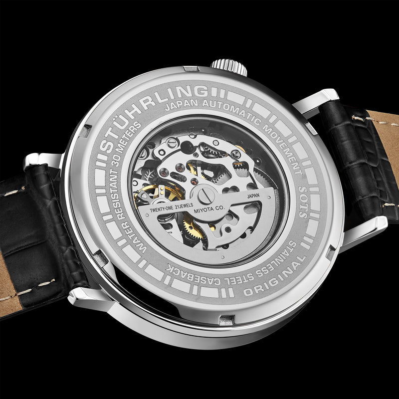 Quasar Skeleton Automatic 42mm Black/Leather | Black Dial