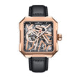 Campbell Leather-Band Skeleton Watch Rose Gold/Black | Rose Gold Dial