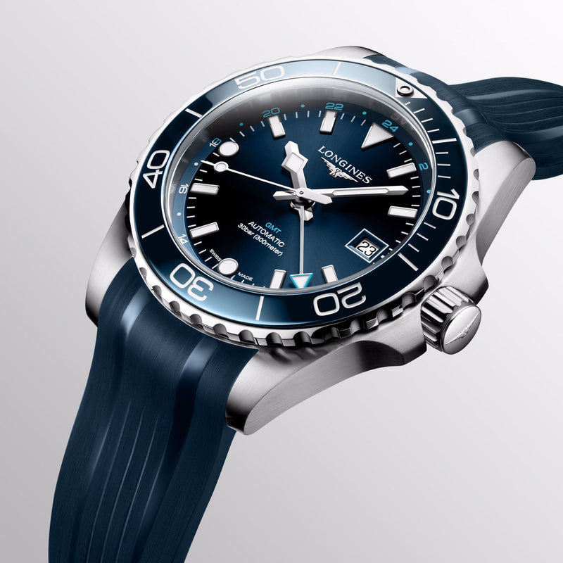 HYDROCONQUEST GMT Blue / Rubber | Blue Dial